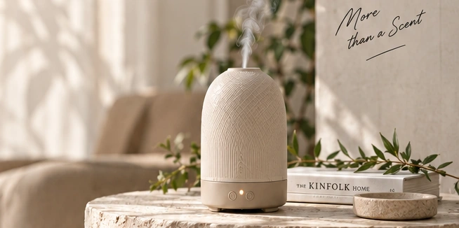 Textured ceramic diffuser in a sunlit natural interior
