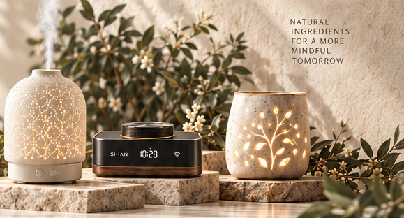 Ceramic aroma diffuser, waterless diffuser and glowing botanical scent warmer